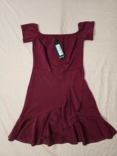 Nasty Gal Size 4 Show Me Off The Shoulder Burgandy Cocktail Womens Dress NWT
