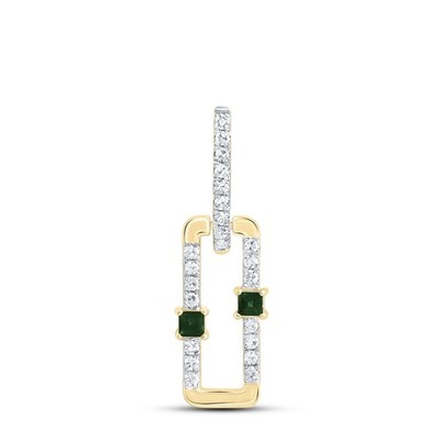 0,14 ctw natürlicher grüner Diamant Büroklammer Link Hänger Anhänger 14k Gelbgold