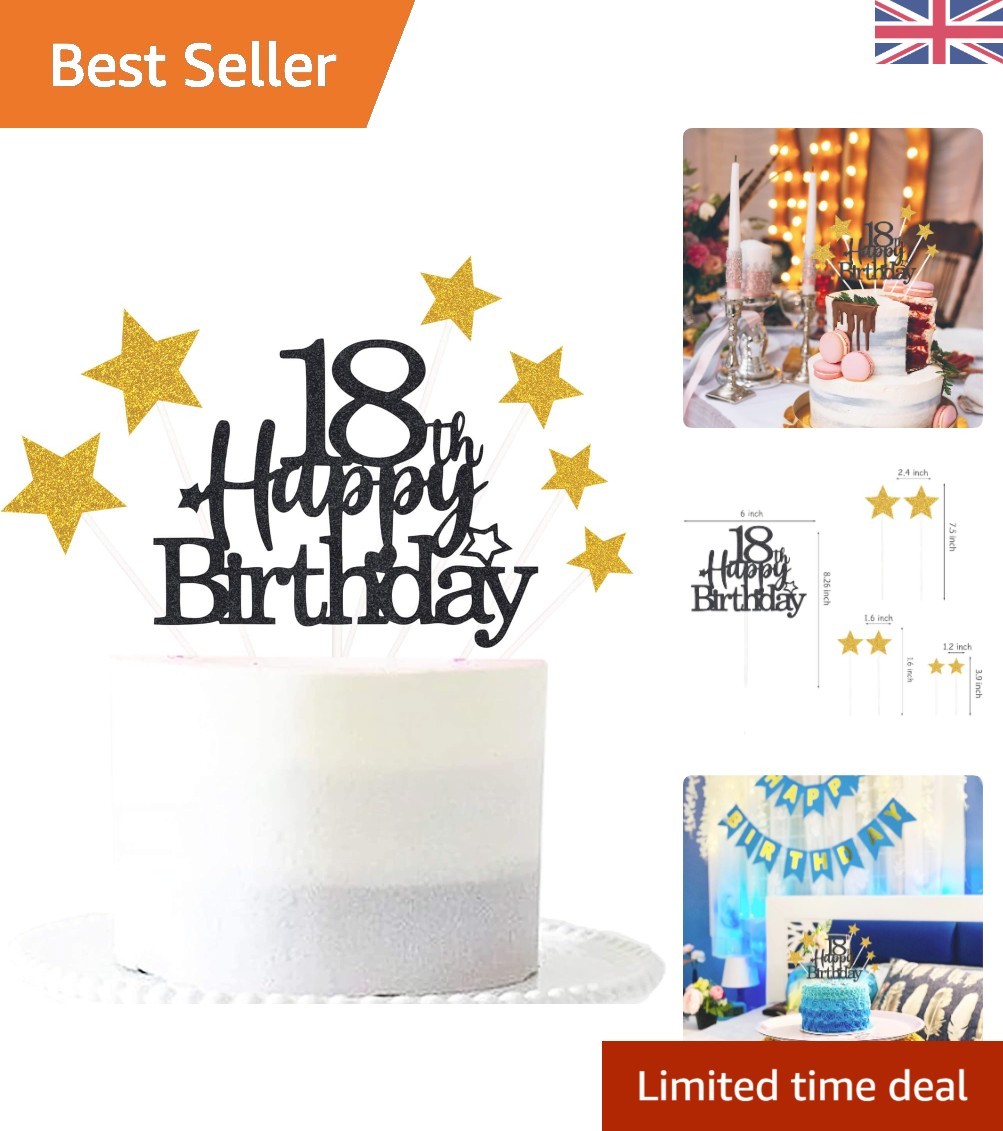 Adjustable Glittery 18th Birthday Cake Topper with Star for Elegant Celebrations
