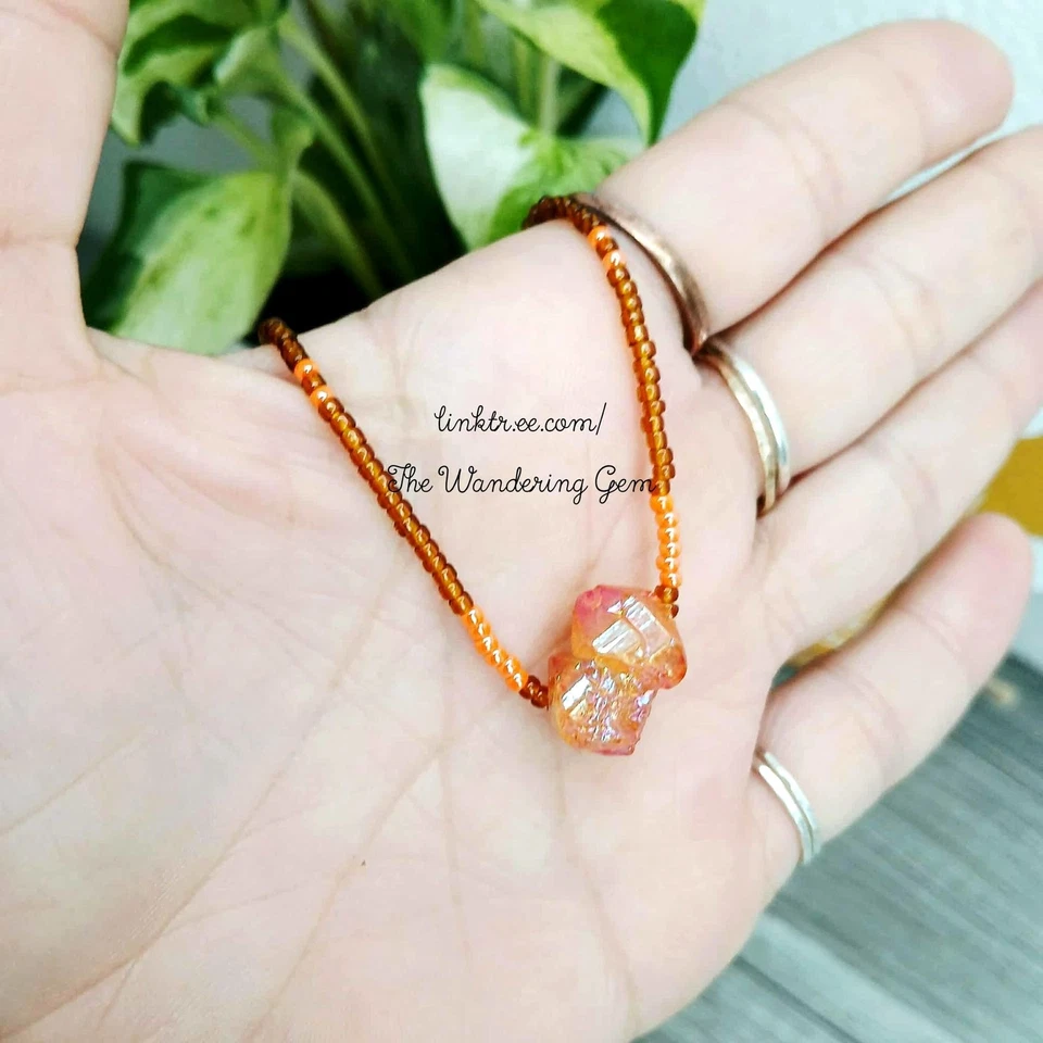 Collar Gargantilla Inspirado en Otoño Delicado Aura Cuarzo Cristal Cuentas Minimalista 14" Foto 3 de 4