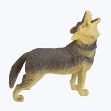 Realistic Howling Gray Wolf Educational Toy Hand Painted Fur Textured 5.5"T 5"L 