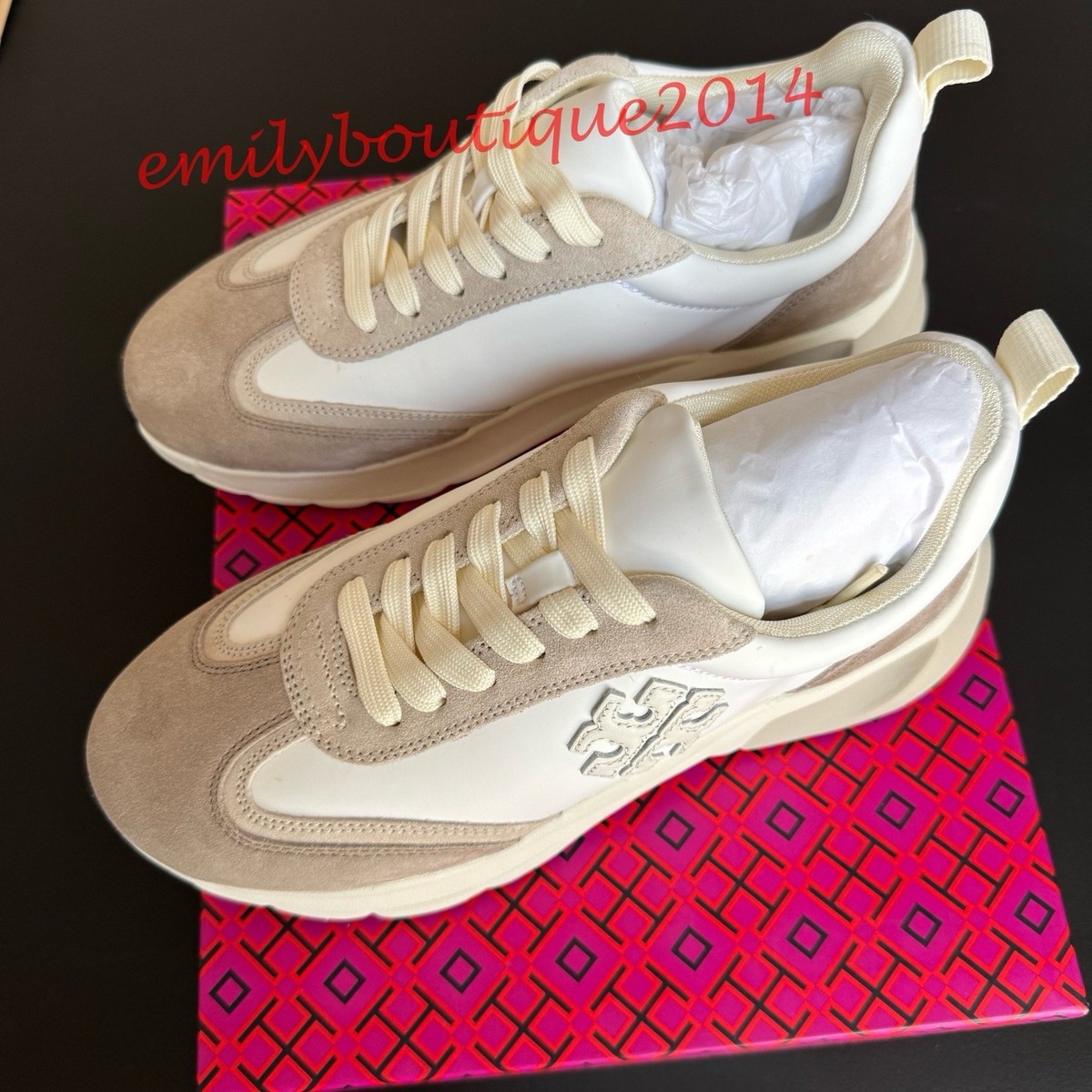 NIB Tory Burch Good Luck Trainer 9.5 White/New Ivory/Cerbiatto
