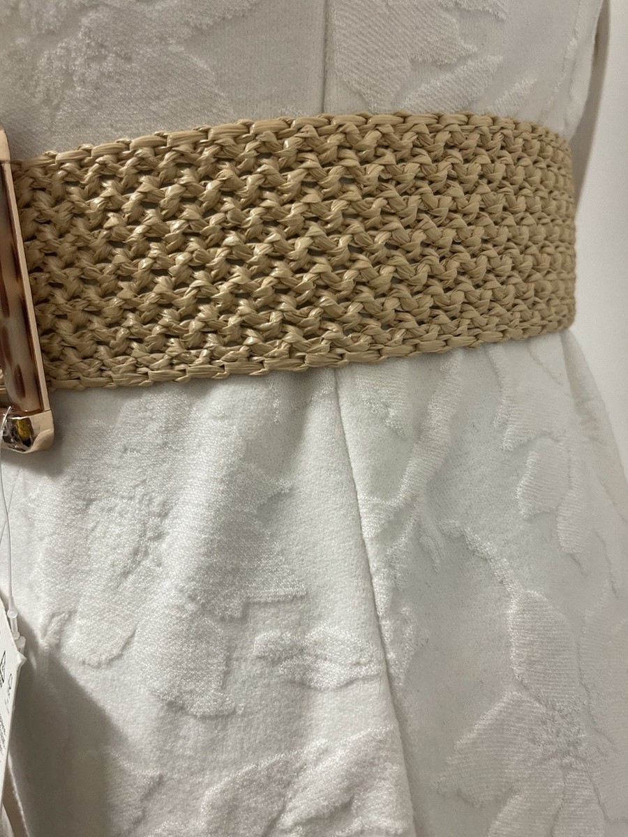 Zara Wide Woven Raffia Stretch Belt Tortoiseshell Buckle  display picture 3