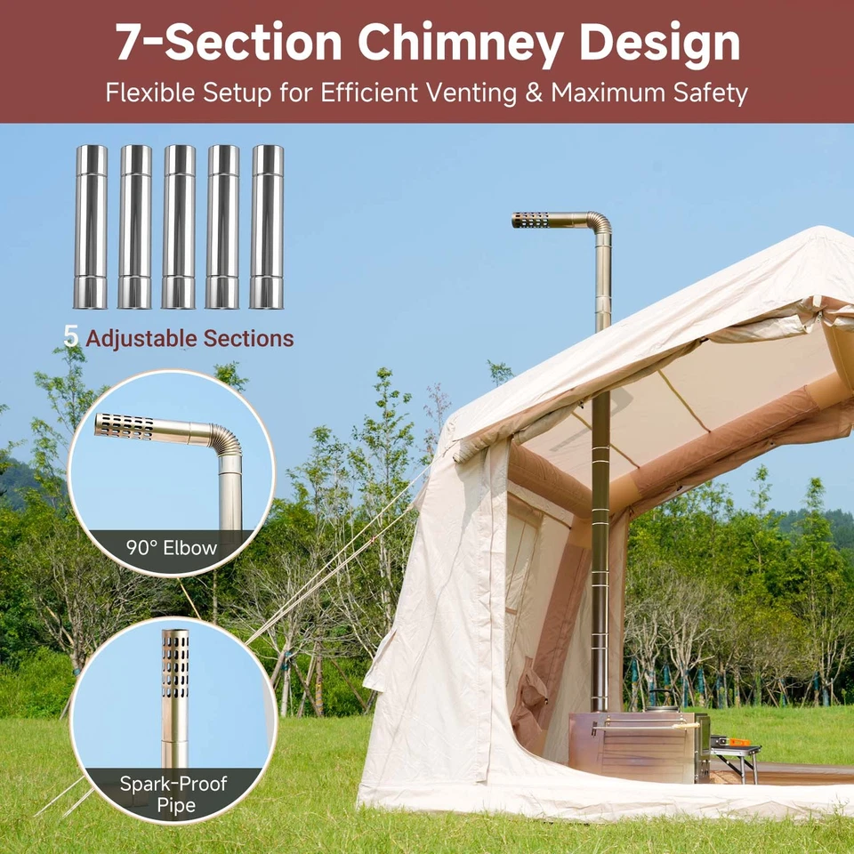 2 in 1 Tent Wood Burning Sauna Hot Tent Stove w/Chimney Pipe for Outdoor Camping - Image 3 of 4