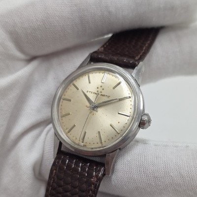 Vintage Swiss Eterna-Matic Automatic 17 Jewel MensnDate Stainless Wrist Watch