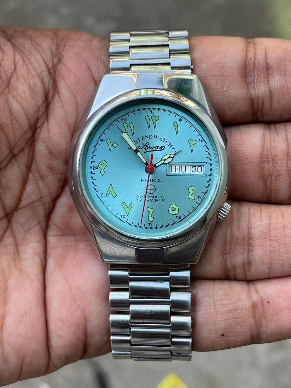 Automatic Sowar West | Date Prima Day T.5020 | Swiss Arabic Dial End Made Blue - vintagewatches.pk