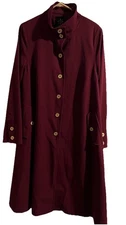 isaac mizrahi Maroon button down Leopard Print Lining  ￼overcoat long sleeve L