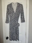 Diane Von Furstenberg Vintage 6 Wrap Dress Julian Silk Navy Blue White DVF