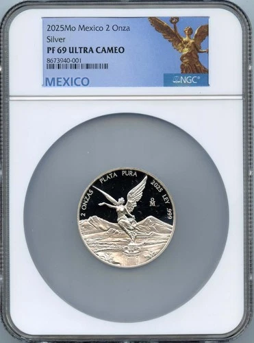 2025 Mo Mexico 2 Onza Libertad Silver NGC PF69UC Low Mintage 300
