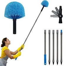 6 Ft Duster, Cobweb Duster with Extension Pole, Medium Stiff Bristles Cobweb ...