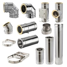 Edelstahl Ofenrohr doppelwandig DW 130 mm isoliert Rauchrohr Kaminrohr 25mm