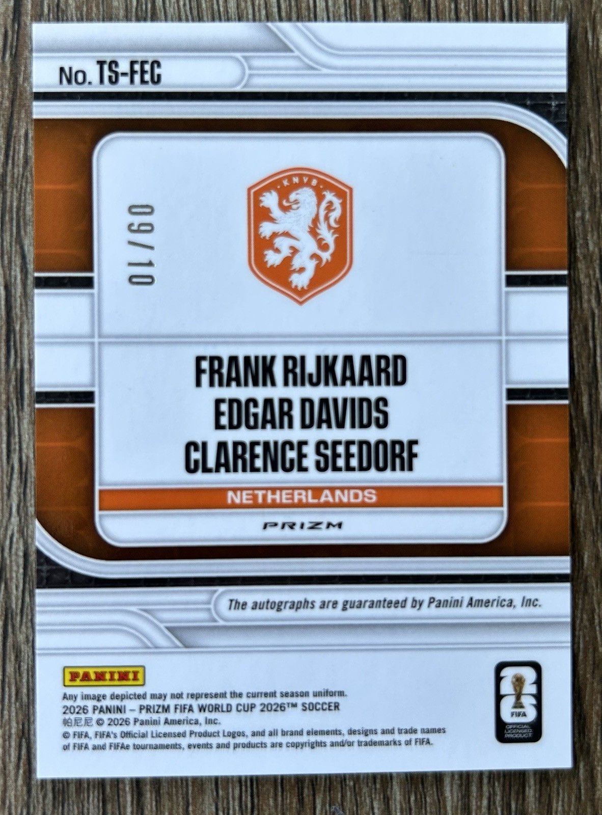 2026 Panini Prizm World Cup Seedorf/Edgar Davids/Rijkaard Triple Auto Gold /10 view 3