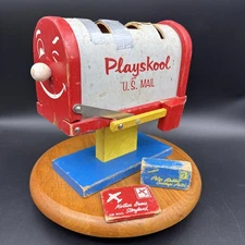 Vintage Wooden Playskool U.S. Mail Wood Mailbox Toy With Parcels