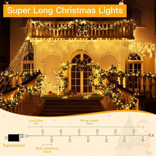 80M/262ft 800 LED Fairy Light Decorations Warm-White Clear Cable with Remote - Picture 7 of 12