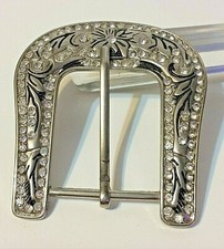 Western Silver Tone Belt Buckle With Rhinestones For up to 1-1/2" Wide Belt
