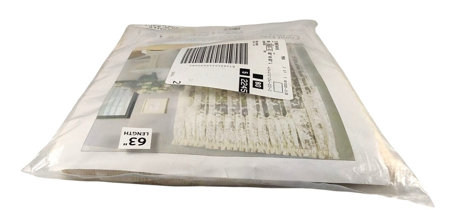 (2) Lorraine Home Fashions Floral Vine Style #6924 Ivory 60" W x 63" L Panels