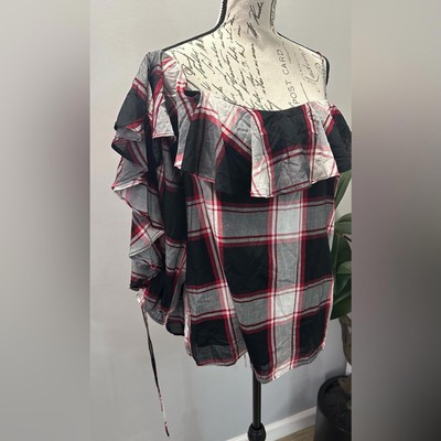LOFT Black and Red Ruffled Tie Front Blouse
