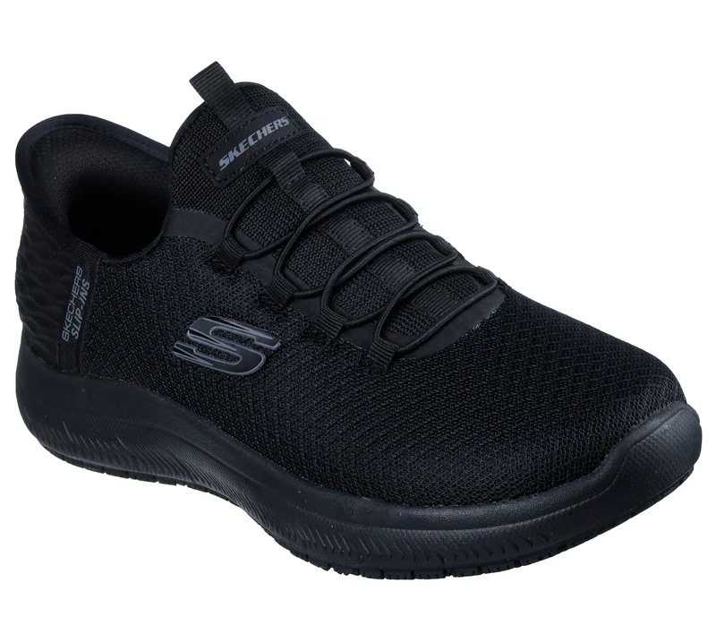 Skechers Womens Slip Resistant Black Mesh Slip On Work Shoes with Cushioning 108144