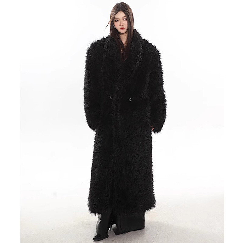 Winter Long Trench Coat Womens Stand Collar Overcoat Outwear Faux Fur Parka Size