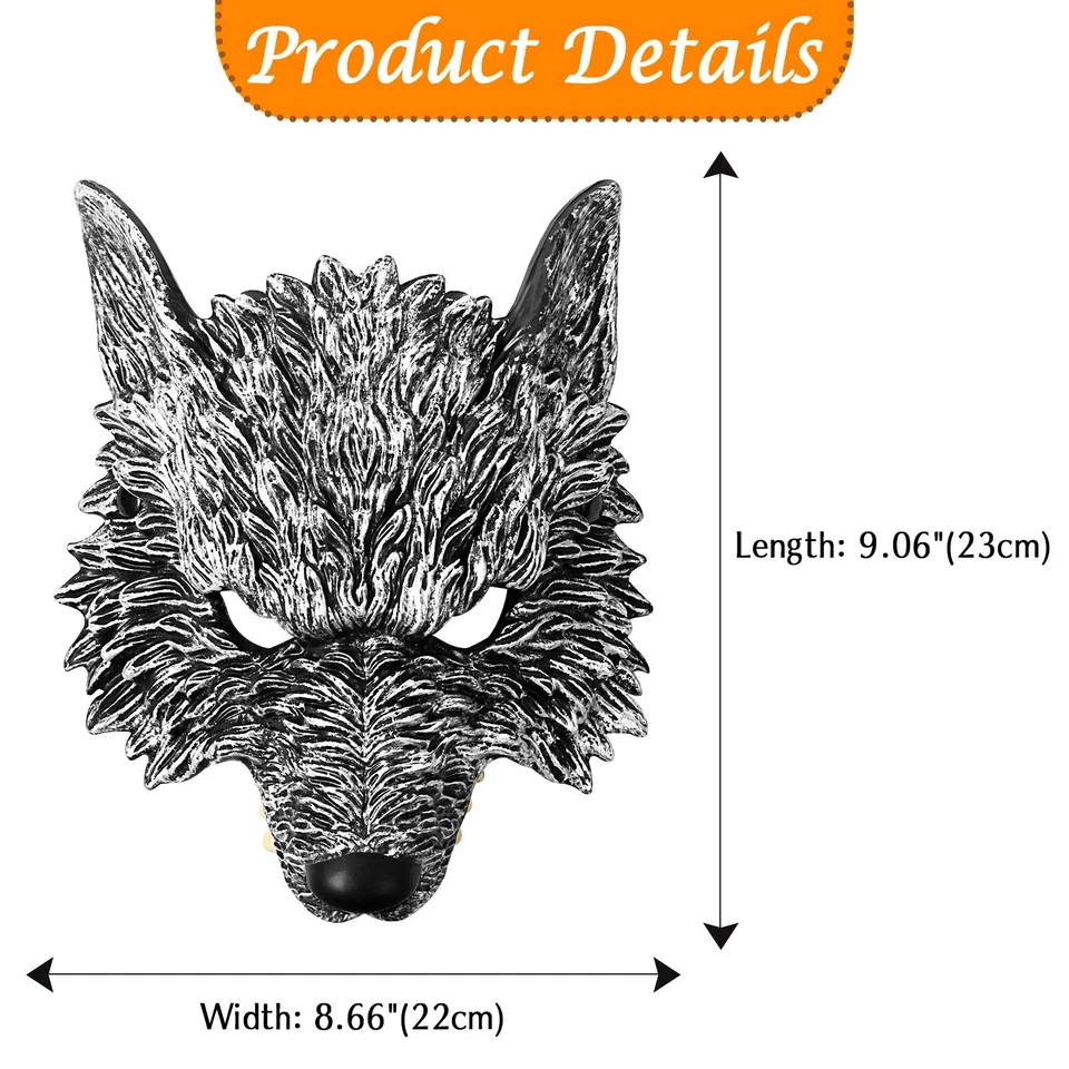 Steampunk 3D Werewolf Half Face Mask Animal Cosplay Party Costume for Halloween - Image 2 of 2