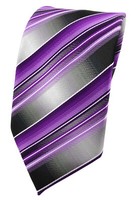 Tigertie Seidenkrawatte Lila Flieder Grau Silber Gestreift - Krawatte Seide Silk