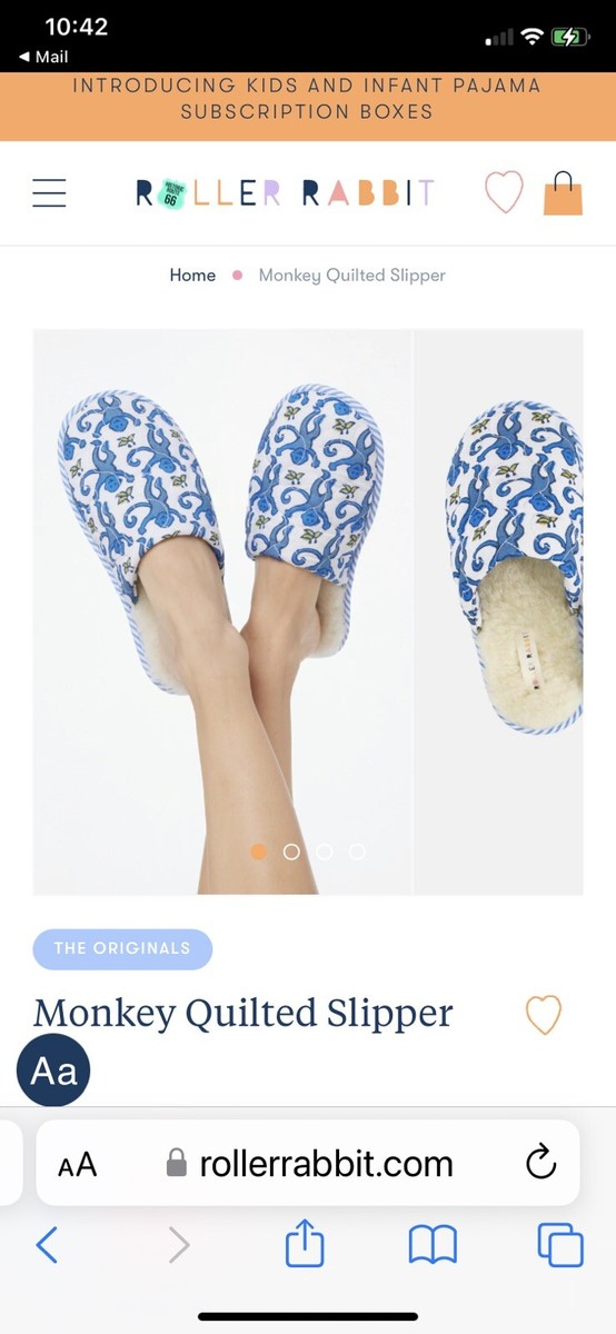 NWT Roller Rabbit Blue Monkey Slipper