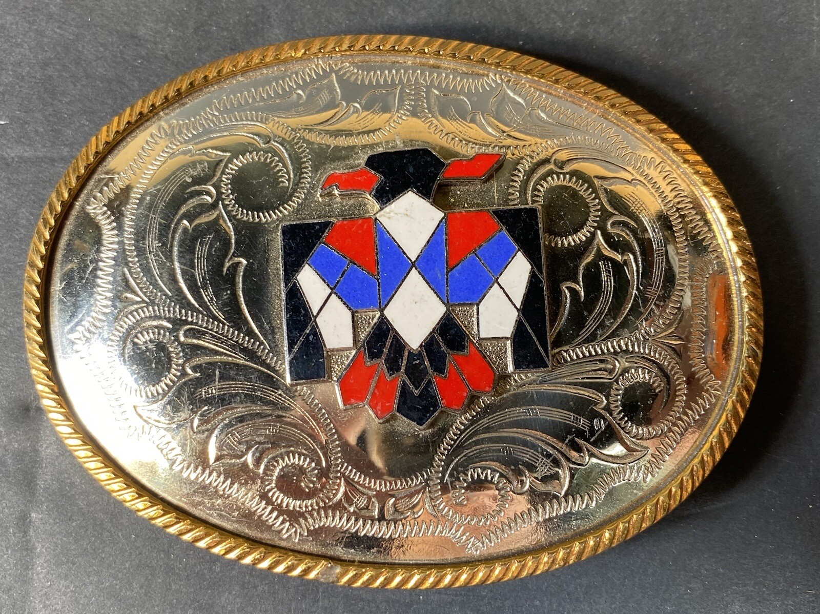 German Silver Double Eagle Head Western Style Bel… - image 1