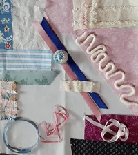 Slow Stitch Kit Blue Pink Kit Fabric Ribbon Shabby Romantic Floral Mindful Sew S