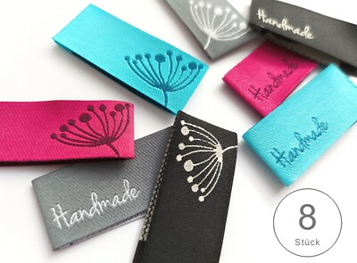 8x Webetikett ''Pusteblume'', handmade, Einnäher mit Blume, Label, Blaubeerstern