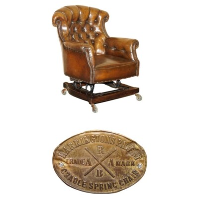 EDLER ANTIKER VIKTORIANISCHER HARRINGTON'S CRADLE SCHAUKELSESSEL CHESTERFIELD LEDER