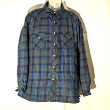 Wrangler Plaid Flannel Shirt w Quilted Lining Men's Size 3XL Blue VTG Pearl Snap
