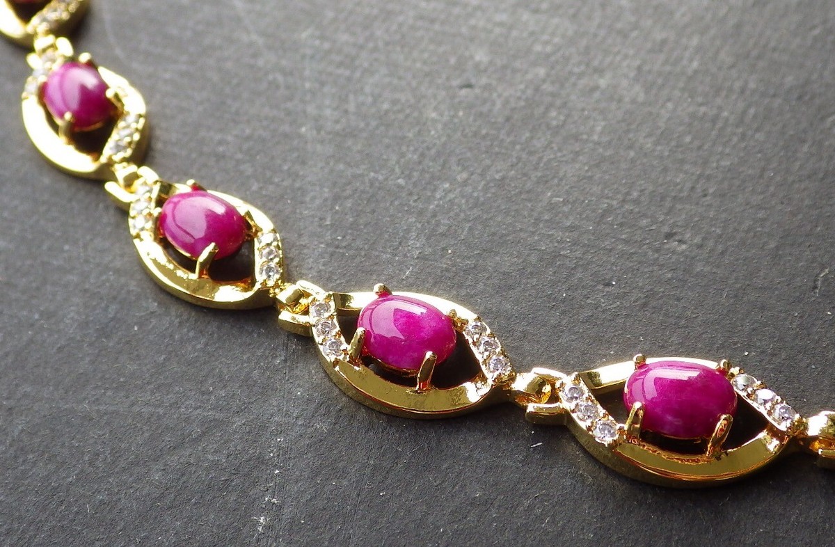 Gold Plate Lavender JADE Cabochon Bead Bangle Bracelet Diamond