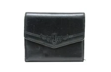 Black Genuine Leather Medium Card Holder Wallet Kisslock Pocket