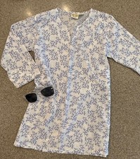 BOO GEMES White/Blue Coral Print 3/4 Sleeve Cover-Up Tunic Kids Girls 8/10
