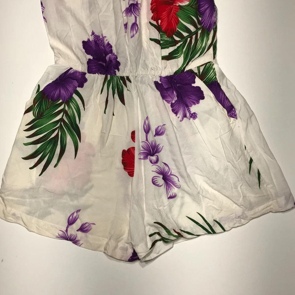 Aloha Moda Body Pantalones Cortos Mujer Talla Grande Blanco Floral Sin Tirantes Pull On Foto 4 de 4