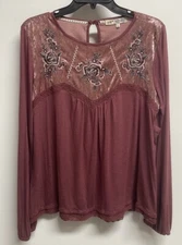 JOLT Burgundy Cottagecore Peasant Long Sleeve Shirt / Top - NWT, Juniors Size L