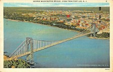 FORT LEE NEW JERSEY~GEORGE WASHINGTON BRIDGE-FAIRCHLD AERIAL VIEW POSTCARD
