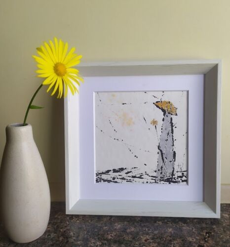 Unusual Abstract Gift,  Lady With Yellow Flower, Small Gift + Frame, mat, stand. - Picture 1 of 5