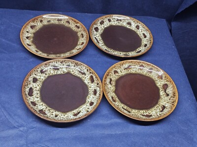 Vintage Canonsburg Pottery Brown Drip Glaze Set/4 Salad Plates USA 