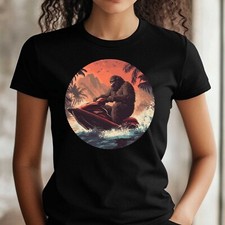 Frauen T-Shirt Bigfoot auf Jetski Motiv Baumwolle Größe S bis 3XL