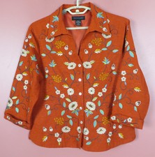 Cj1244- Silkland Women 100% Silk Jacket 3/4 Sleeve Floral Embroidery Lined Xl