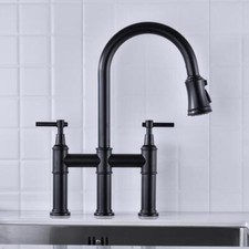 Bridge Kitchen Faucet with Pull-Down Sprayhead in Spot Matte Black