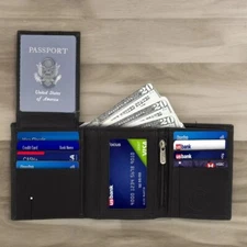 Leatherboss Men's Genuine Leather RFID-Blocking Trifold Wallet Black