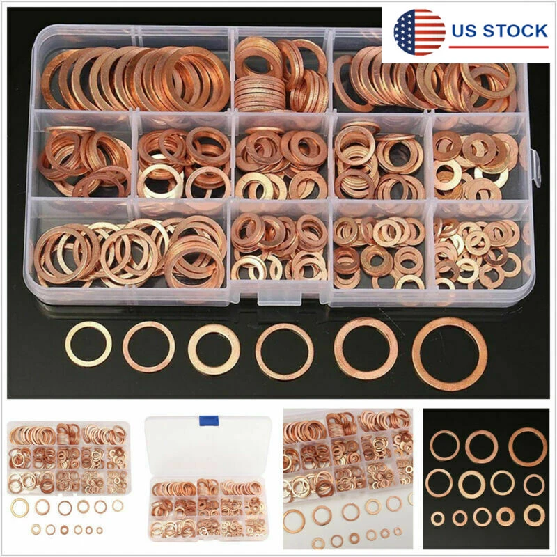 Assorted Solid Copper Crush Washers Seal Flat Ring Set Hydraulic Fittings 280Pcs - Image 2 of 4