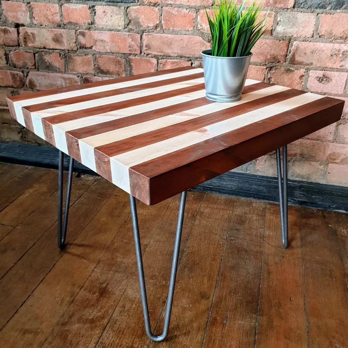 Handmade wooden coffee table hairpin legs pinstriped side table eBay
