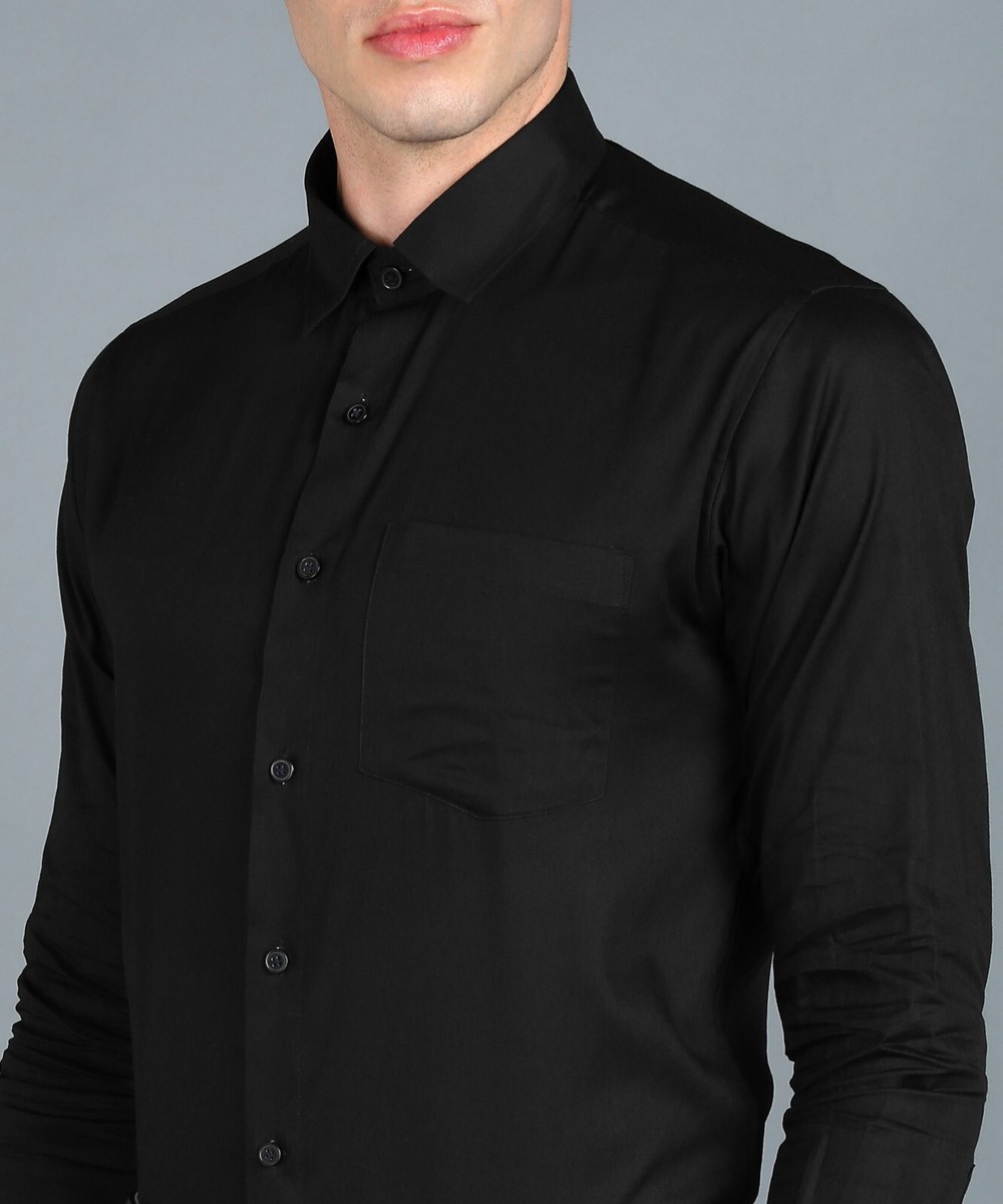 Black Color Men Slim Fit Solid Cut Collar Formal Shirt for Office Wear |  eBay