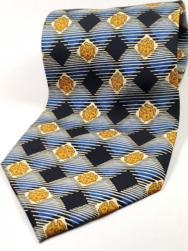 IKE BEHAR Handmade in SPAIN 100% Silk Tie Men's Black Blue Gold Necktie NEW