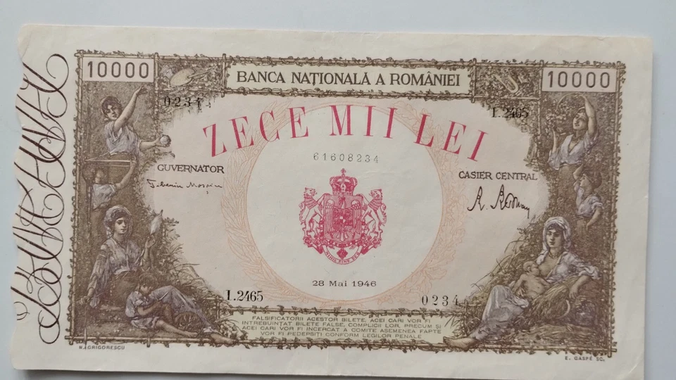 Bancnote 10000 lei, UNC, 28 Mai 1946, serie I2465 0234, Romania, Nice piece! - Image 2 of 3