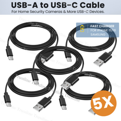5x Android USB A To Type C Cable Fast Charger For Samsung iPhone 15 16 Data Cord