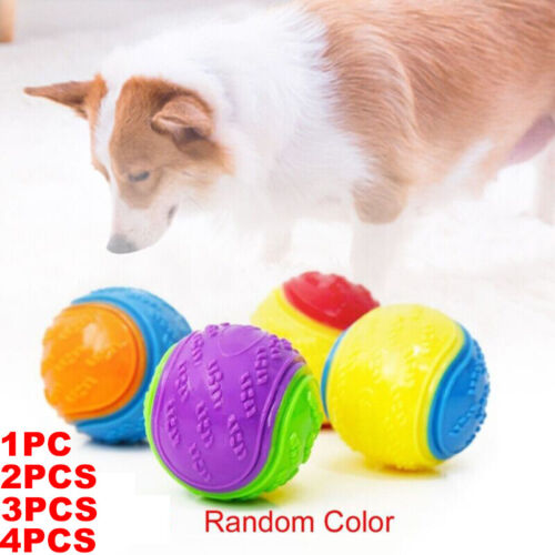 4x Dog Squeaky Toys Balls Rubber Durable Bouncy Chew Ball Puppy Play Outdoor - Picture 1 of 15